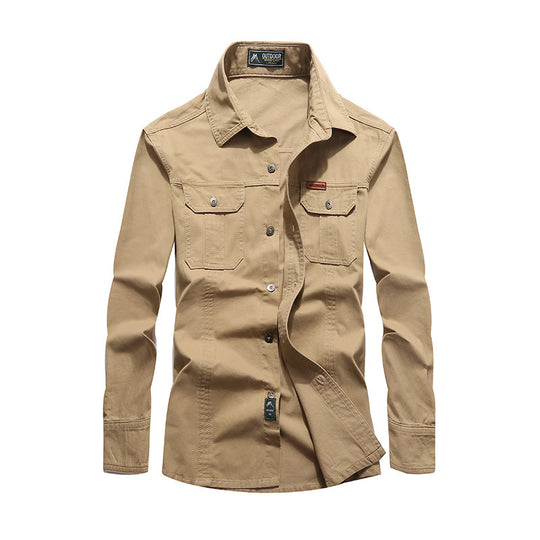 Herren robustes Canvas-Overshirt mit Brustpattentaschen, Hemdkragen und Utility-Details Nord Taschen
