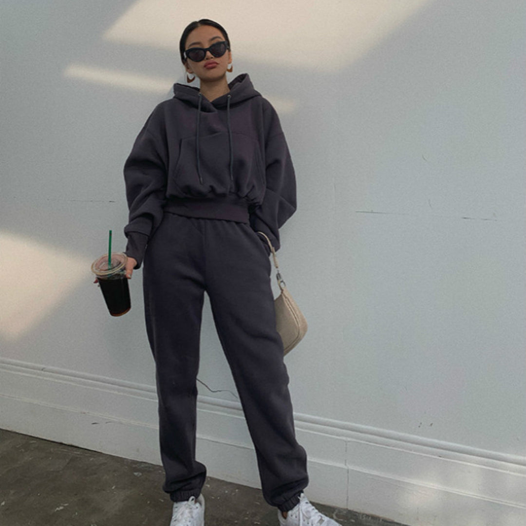 Damen Oversized Loungewear-Set aus French‑Terry mit Kapuze und High‑Waist Jogginghose Nord Taschen