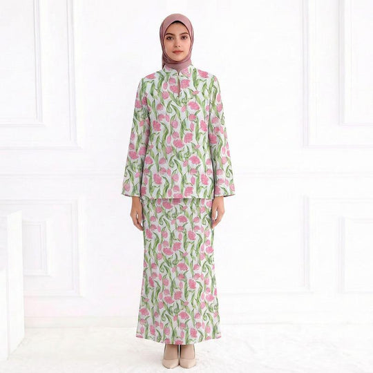 Damen Zweiteiliges Modest-Set aus Tunika mit Stehkragen und geradem Maxirock mit Blumenprint Nord Taschen