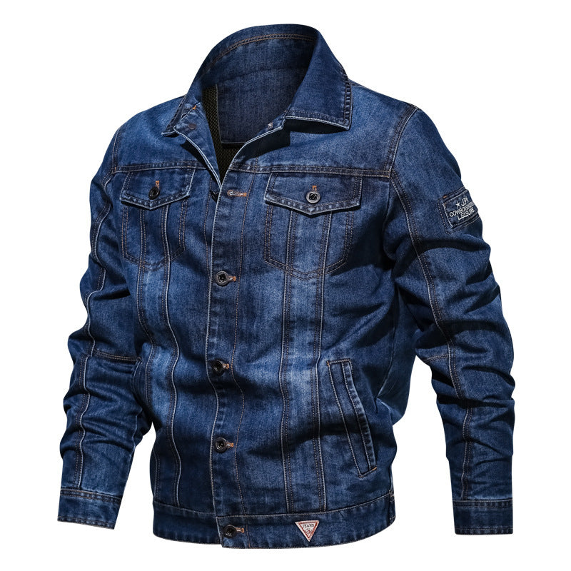Herren Jeansjacke im Vintage-Stretch-Denim mit Kontrastnähten und Brusttaschen Nord Taschen