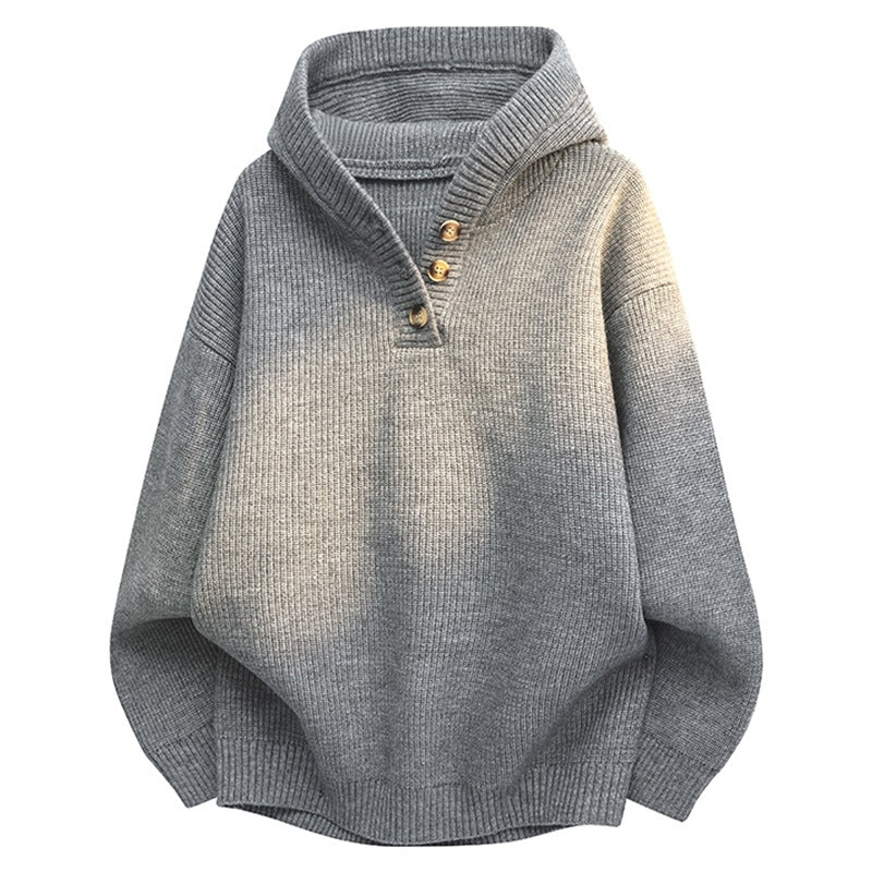 Damen Relaxed Kapuzenpullover aus geripptem Strick mit Halbsteg-Knopfleiste Nord Taschen