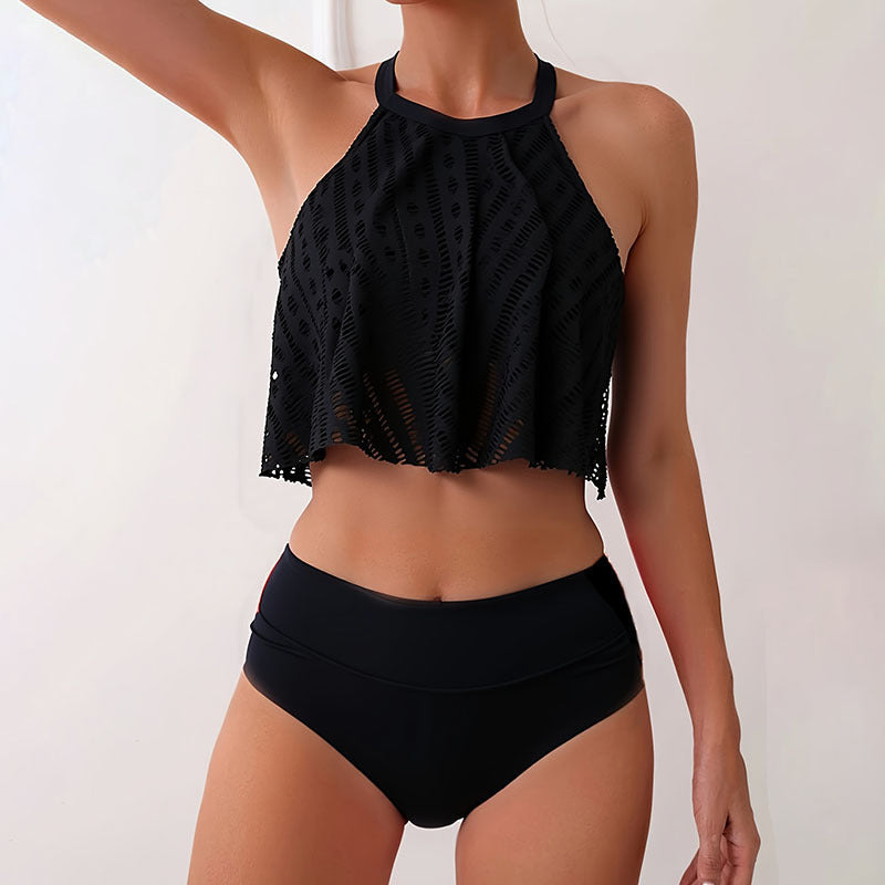 Damen Bikini-Set mit lässigem Crop-Top und hochtaillierten Höschen