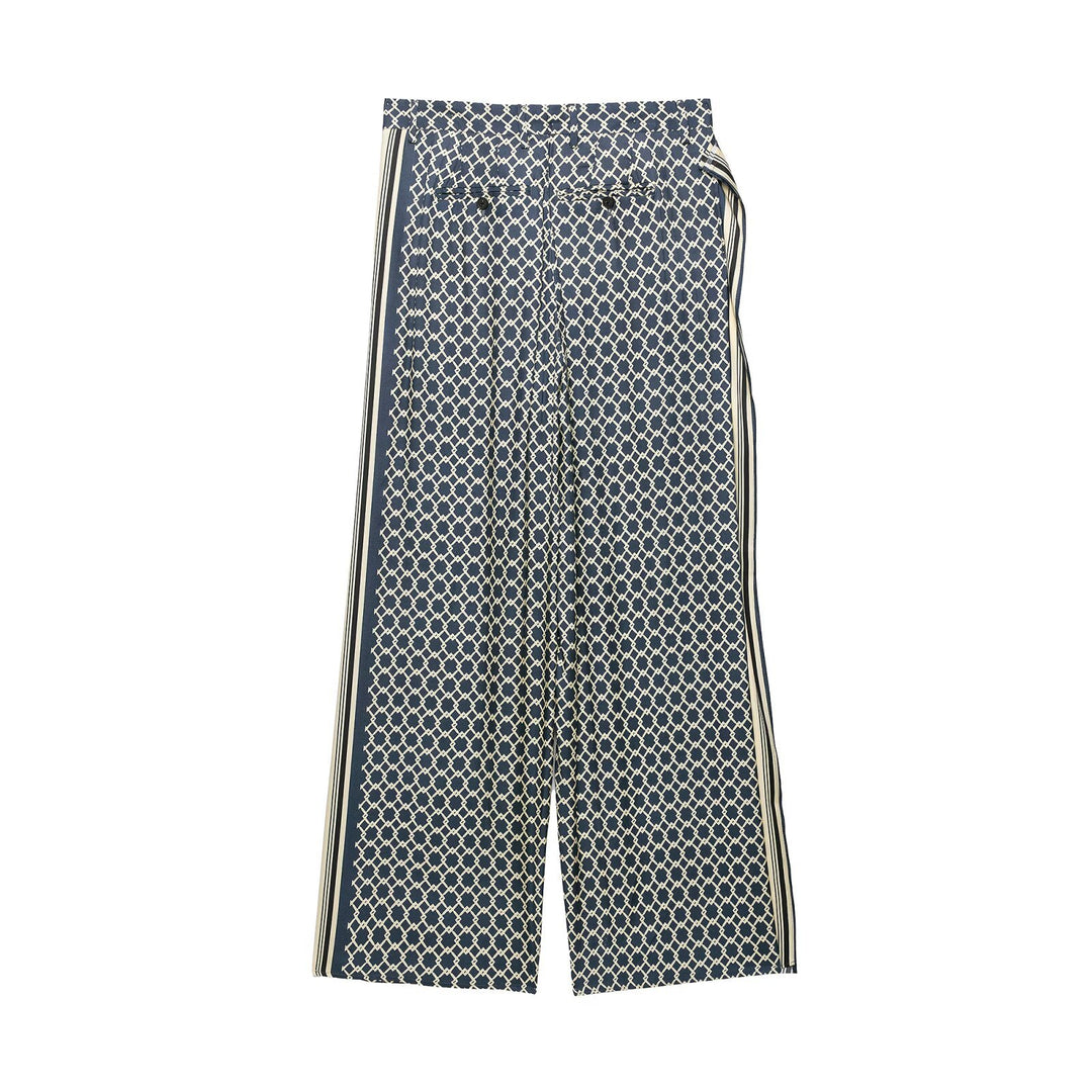 Damen Weite Palazzo‑Hose mit geometrischem Alloverprint und seitlichem Streifen Nord Taschen