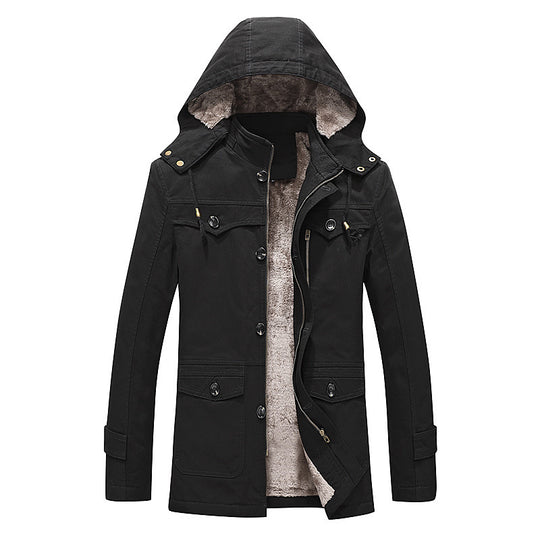 Herren wattierter Canvas-Parka mit fester Kapuze, kuscheligem Teddy-Innenfutter und Mehrfach-Taschen Nord Taschen