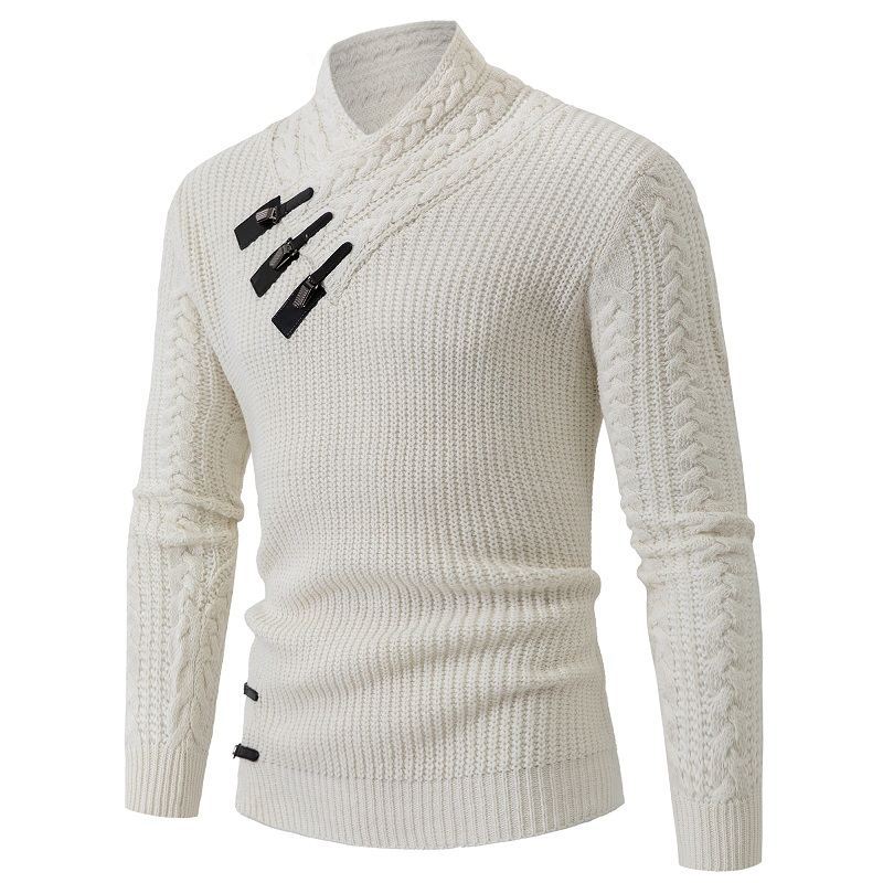 Herren Strukturiertes Zopfmuster-Mockneck-Pullover mit asymmetrischer Riegelverzierung Nord Taschen