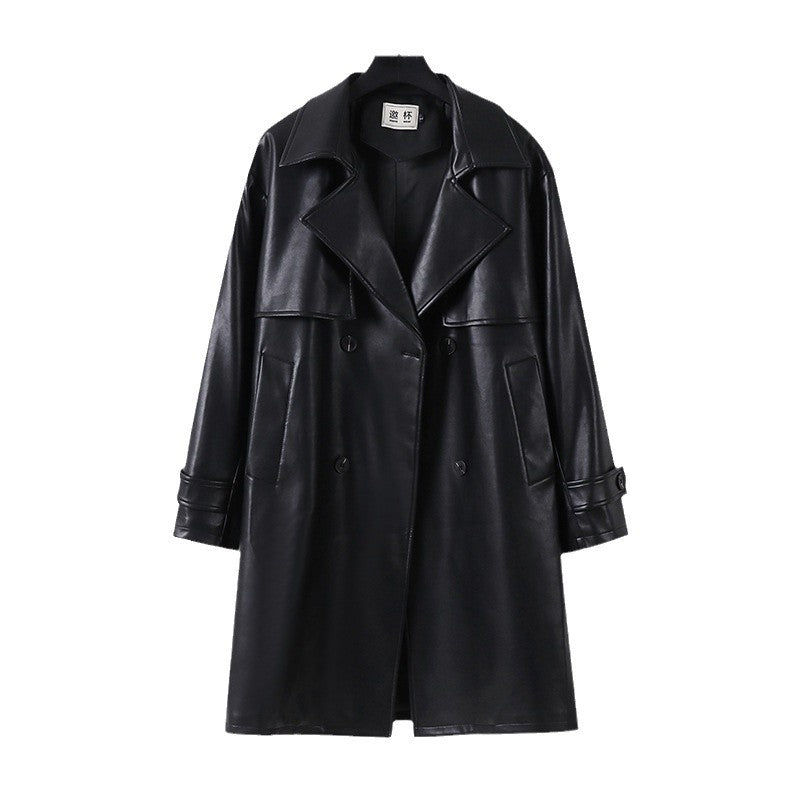Herren Lederimitat-Trenchcoat mit Doppelreiher, Oversize-Schnitt und Manschettenriegel Nord Taschen