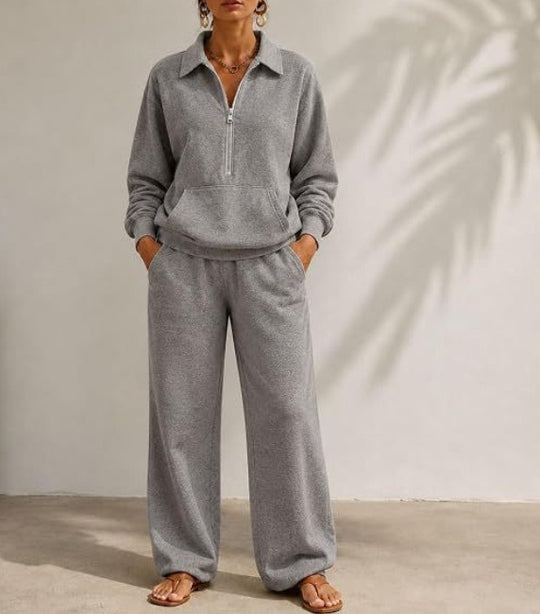 Damen Lässiges Sweat-Set mit Halbzip-Pullover und weiter Jogginghose Nord Taschen
