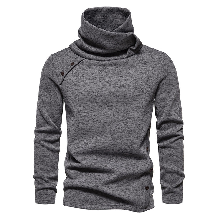 Herren Strickpullover mit großem Schalkragen, asymmetrischer Knopfleiste und schmaler Silhouette Nord Taschen