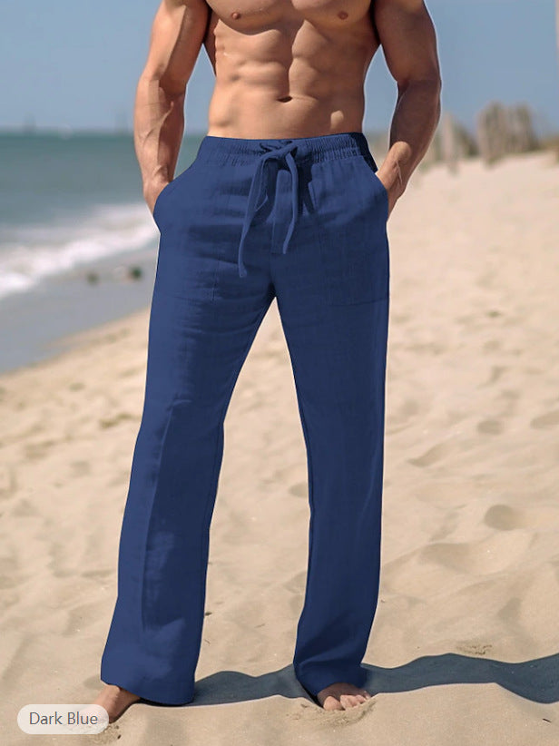 Herren weite Resort-Freizeithose im Palazzo-Stil aus Leinenmix mit Tunnelzug und seitlichen Eingrifftaschen Nord Taschen