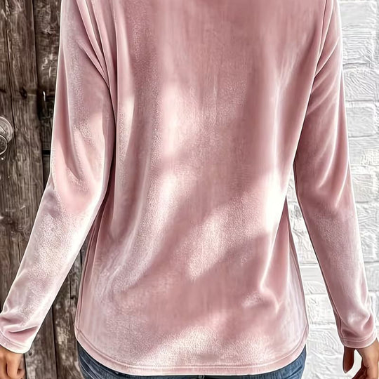 Damen Velours-Longsleeve mit überlappendem V-Ausschnitt und femininer Drapierung Nord Taschen