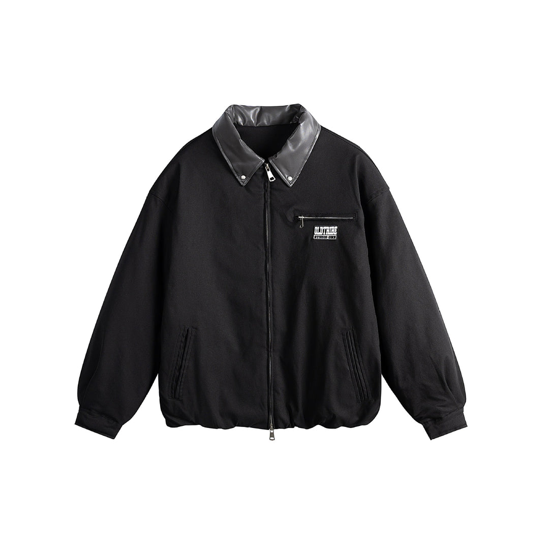 Unisex Oversized Blousonjacke mit Kunstleder-Umlegekragen, Zwei-Wege-Reißverschluss und elastischem Saum Nord Taschen