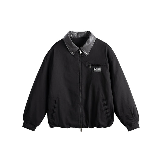 Unisex Oversized Blousonjacke mit Kunstleder-Umlegekragen, Zwei-Wege-Reißverschluss und elastischem Saum Nord Taschen