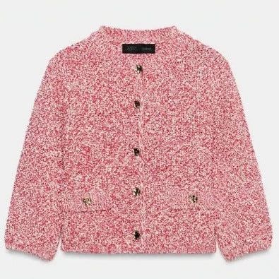 Damen Bouclé‑Strickjacke im Cropped‑Boxy‑Cut mit Zierknöpfen und Pattentaschen Nord Taschen