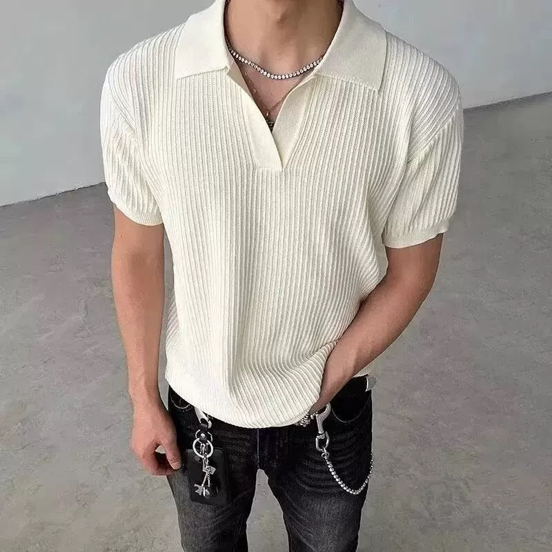 Herren Modisches Strickpoloshirt mit V-Ausschnitt Nord Taschen