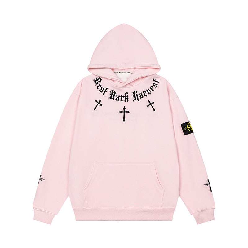 Unisex Oversize Kapuzenpullover mit Gothic-Kreuz-Print, Kängurutasche und Rippbündchen Nord Taschen