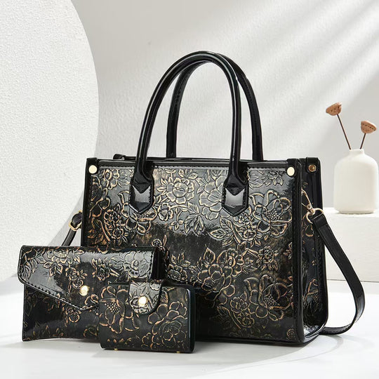 Damen elegante Handtasche mit floraler Prägung und abnehmbaren Zubehör Nord Taschen