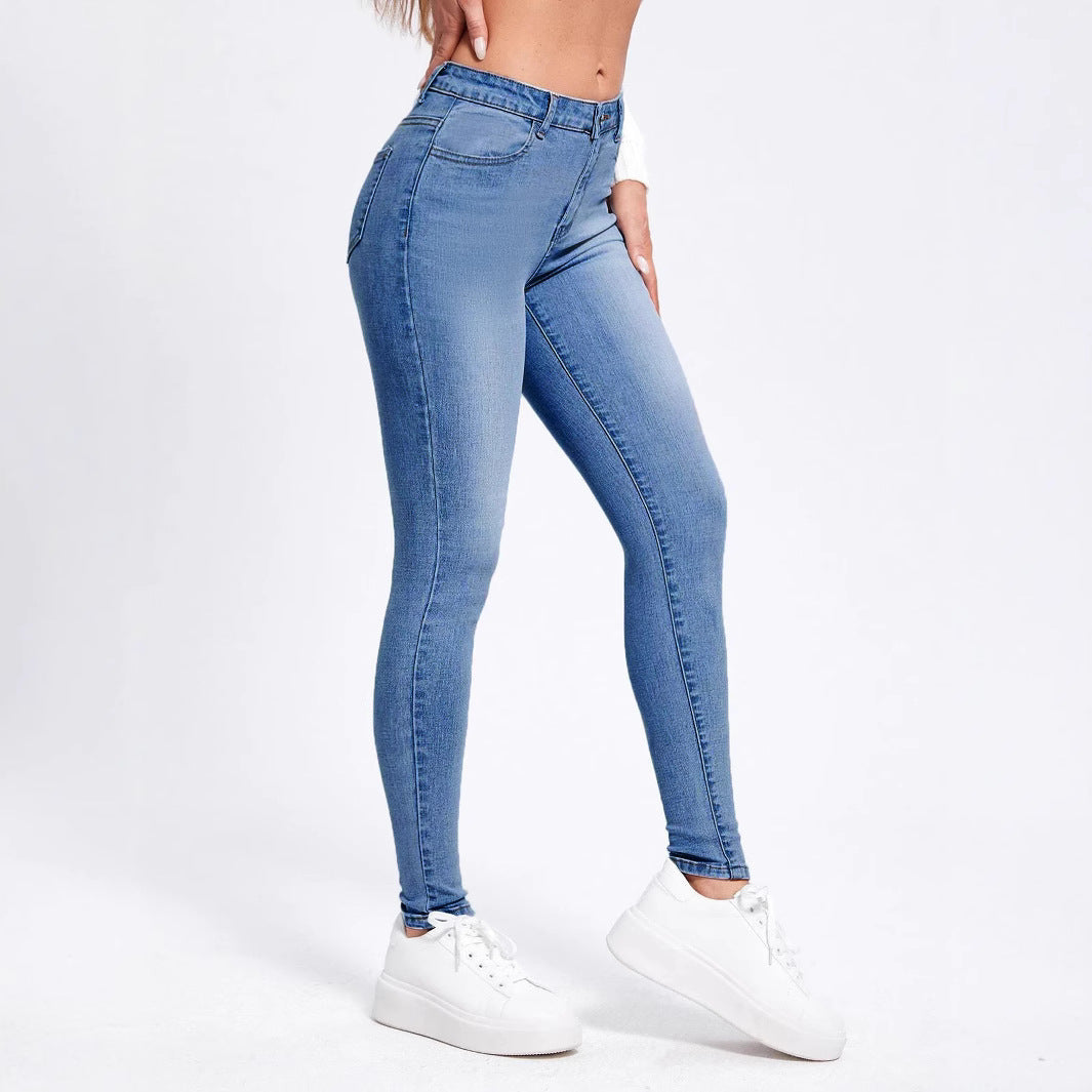 Damen Hochgeschnittene elastische Skinny-Jeans mit hoher Taille und Slim-Fit Nord Taschen