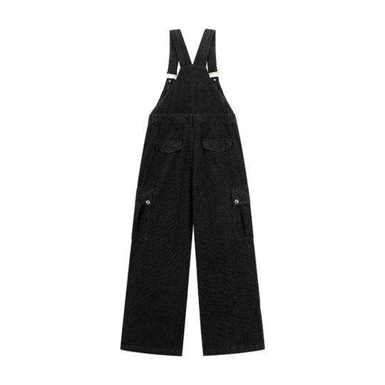 Damen Lässige Cord-Latzhose mit weitem Bein, Cargo-Taschen und verstellbaren Trägern Nord Taschen
