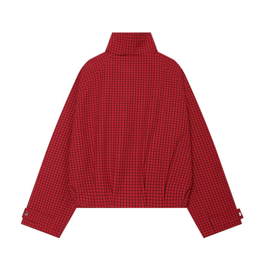 Damen Cropped-Bomberjacke mit hohem Stehkragen, Karomuster und elastischem Saum Nord Taschen