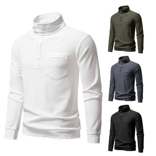 Herren Texturiertes Waffelstrick-Henleyshirt mit hohem Kragen, Knopfleiste und Brusttasche Nord Taschen