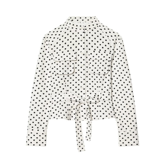 Damen Geknöpfte Hemdjacke mit Stehkragen, aufgesetzten Klappentaschen und Taillengürtel Nord Taschen