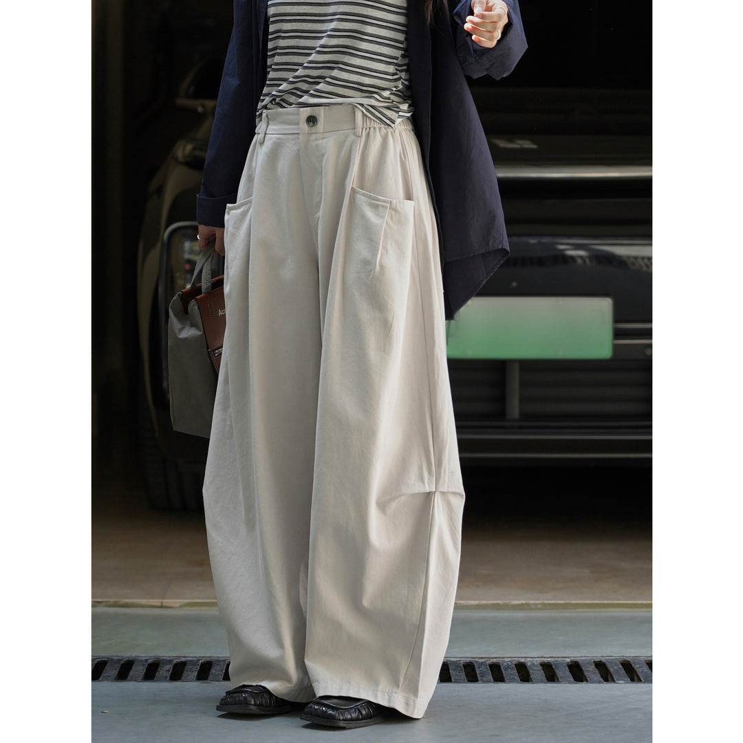 Damen Weite Cordhose mit hoher Taille, aufgesetzten Taschen und elastischem Saum Nord Taschen