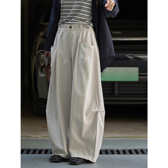 Damen Weite Cordhose mit hoher Taille, aufgesetzten Taschen und elastischem Saum Nord Taschen