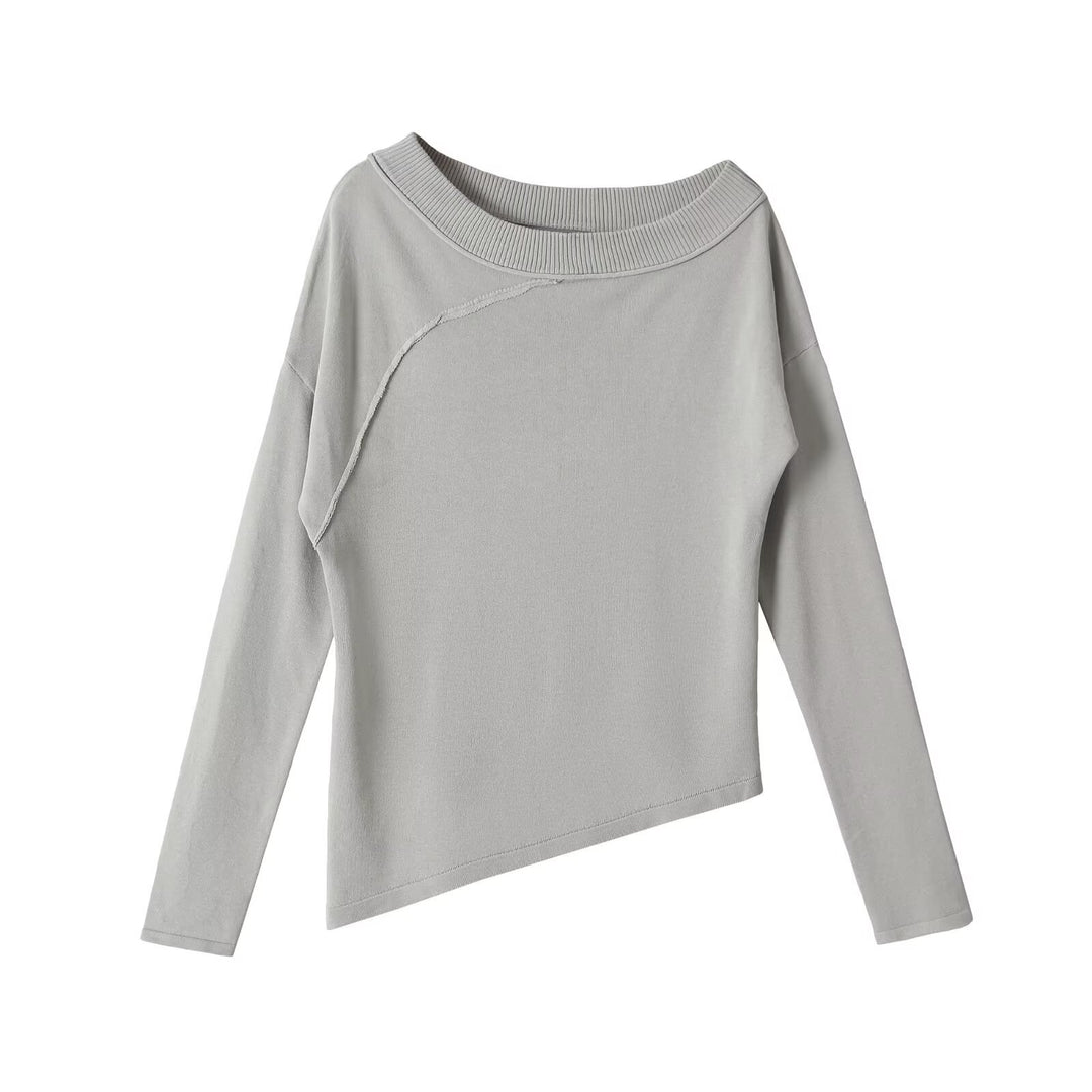 Damen Asymmetrisches Feinstrick-Longsleeve mit weitem U-Boot-Ausschnitt Nord Taschen