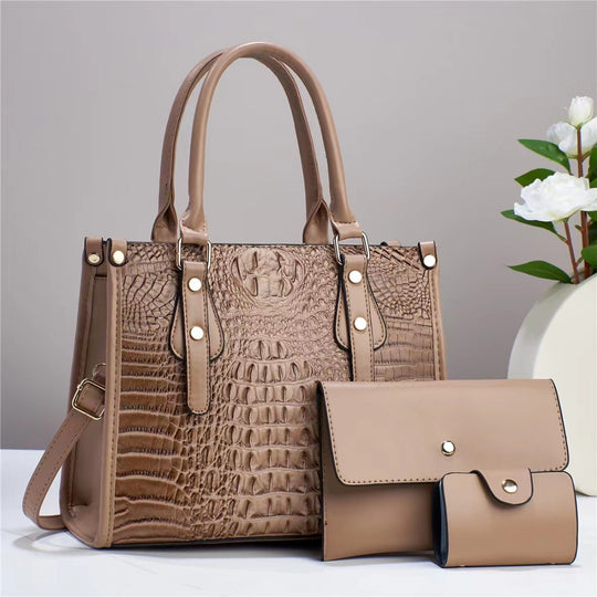 Damen elegante Handtasche im edlen Krokodil-Design mit abnehmbarer Clutch und praktischer Geldbörse Nord Taschen