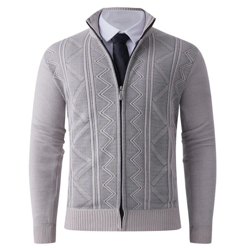 Herren Strick-Zipjacke mit Stehkragen und dezentem Rautenmuster Nord Taschen
