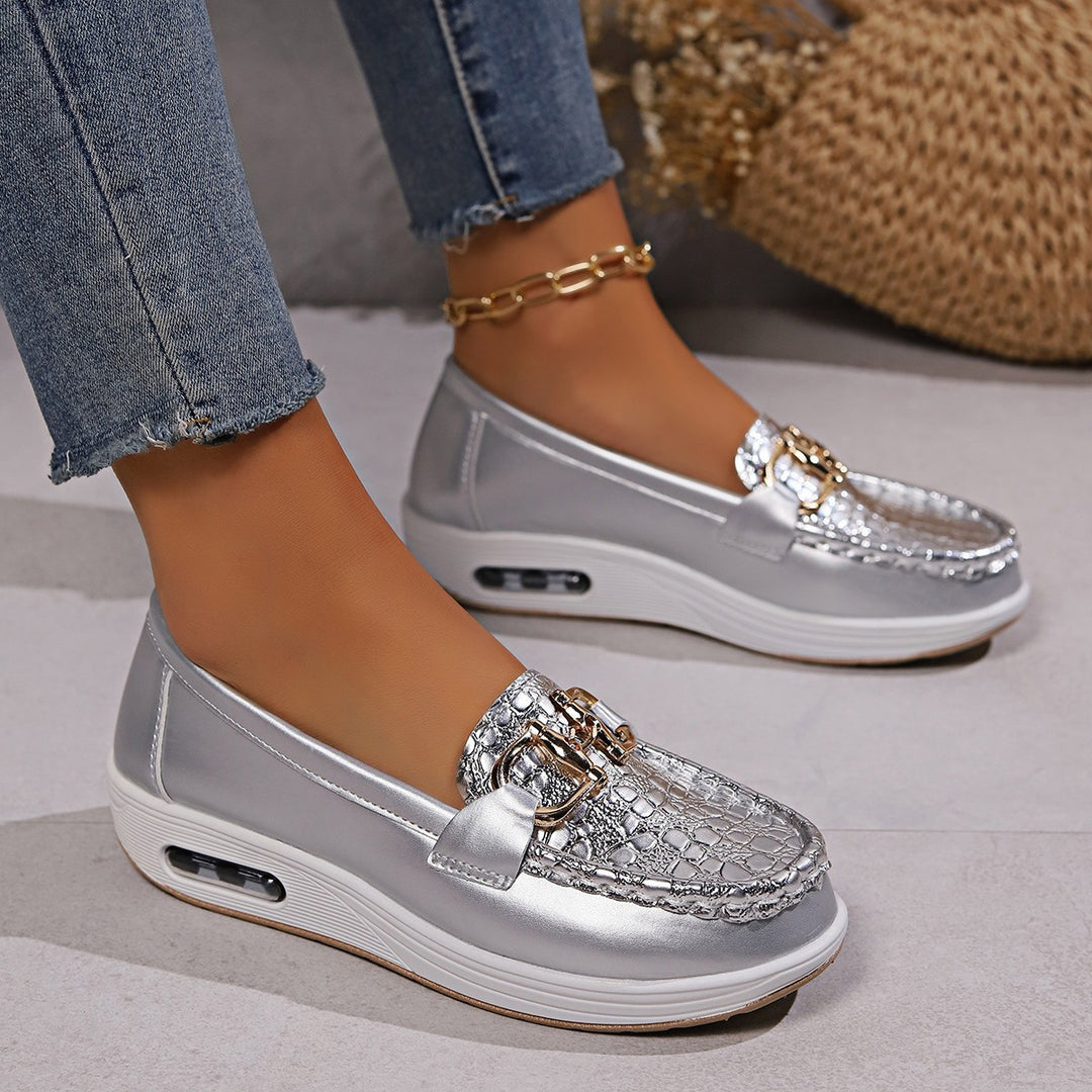 Damen  modische Plateau Loafer mit gepolstertem Luftkissenfußbett und Krokoprägung Nord Taschen