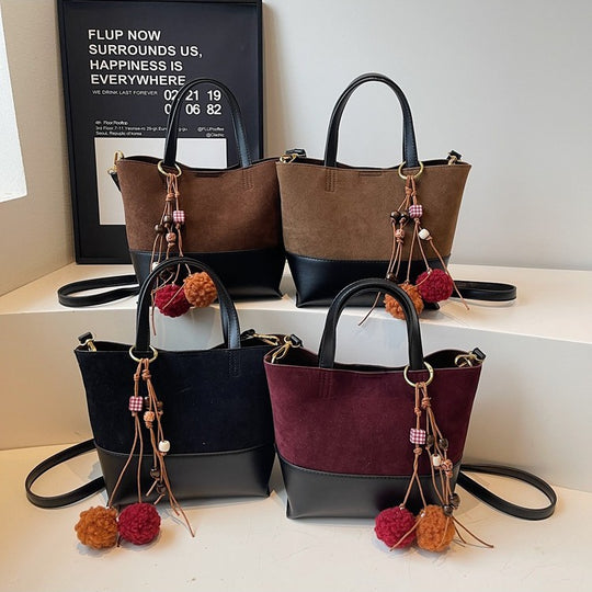 Damen modische Wildleder-Handtasche mit abnehmbaren Anhängern Nord Taschen