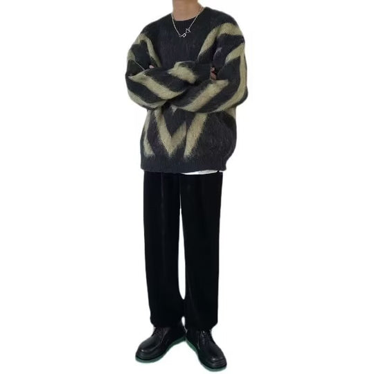 Herren Modischer Grobstrickpullover mit Chevron-Muster Nord Taschen