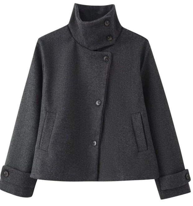 Damen Kurzjacke im Boxy‑Cut mit hohem Stehkragen und Hornknöpfen Nord Taschen