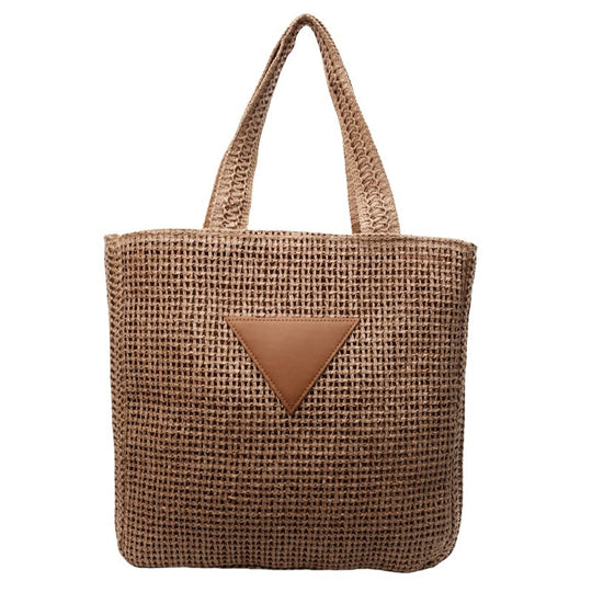 Damen Strandtasche aus handgewebtem Naturmaterial mit eleganter Leder-Applikation Nord Taschen