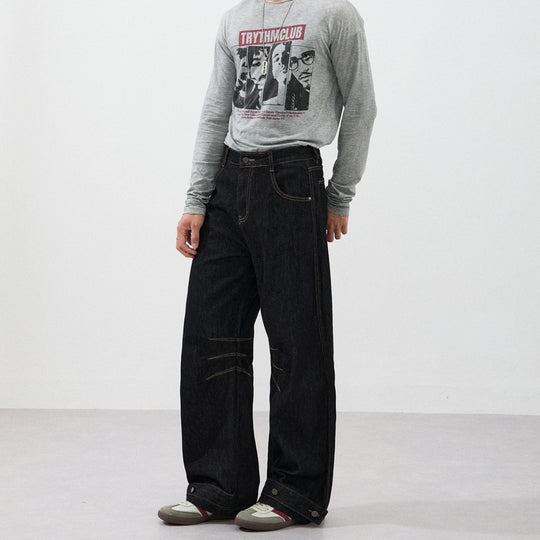 Herren Ultraweite Denimhose im Palazzoschnitt mit verstellbaren Saumlaschen Nord Taschen