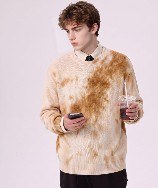 Herren Oversize-Strickpullover mit Batikoptik, Rundhalsausschnitt und Rippbündchen Nord Taschen