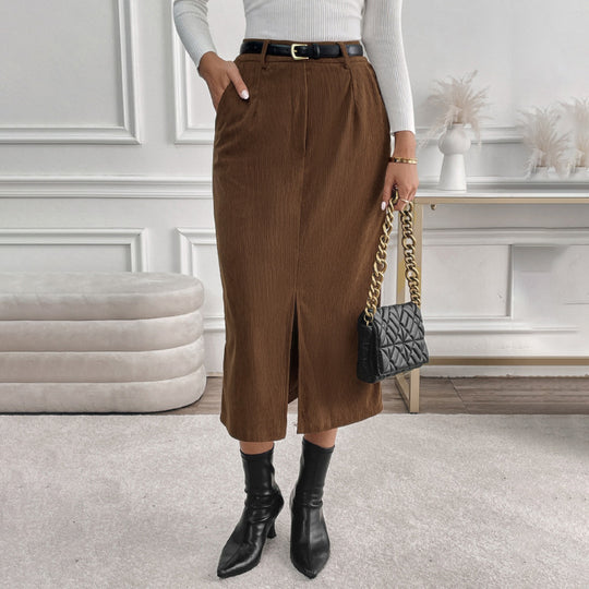Damen Eleganter Maxirock mit rückseitigem Schlitz und feinen Rippdetails Nord Taschen
