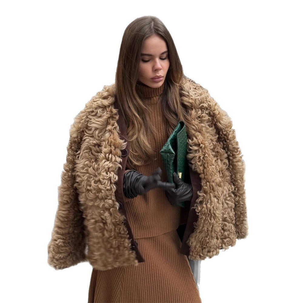 Damen Kurzjacke aus lockigem Teddy-Kunstfell mit Oversize-Schnitt Nord Taschen