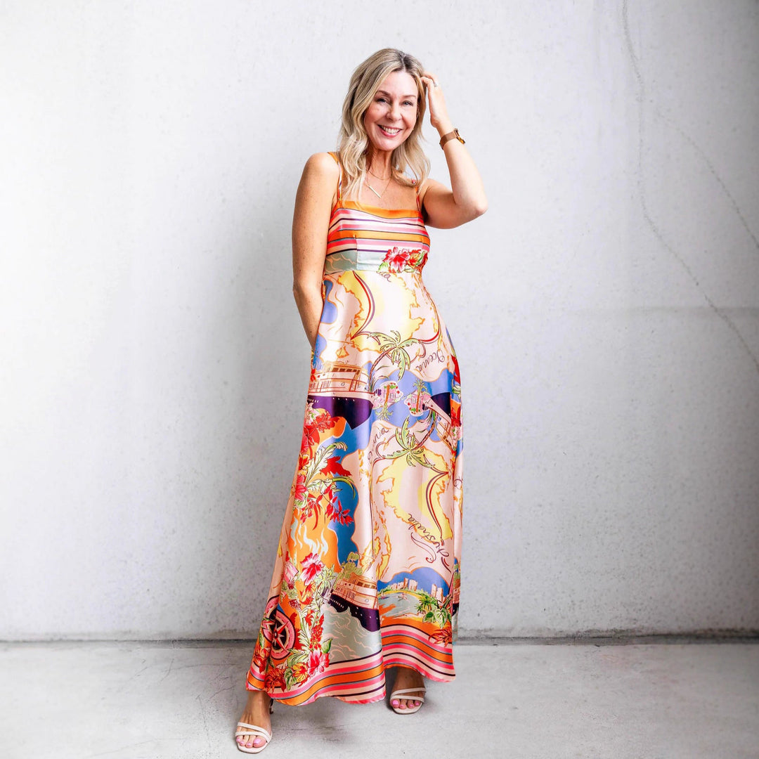 Damen Maxi-Kleid mit aufregendem Grafikdruck und verspieltem Design