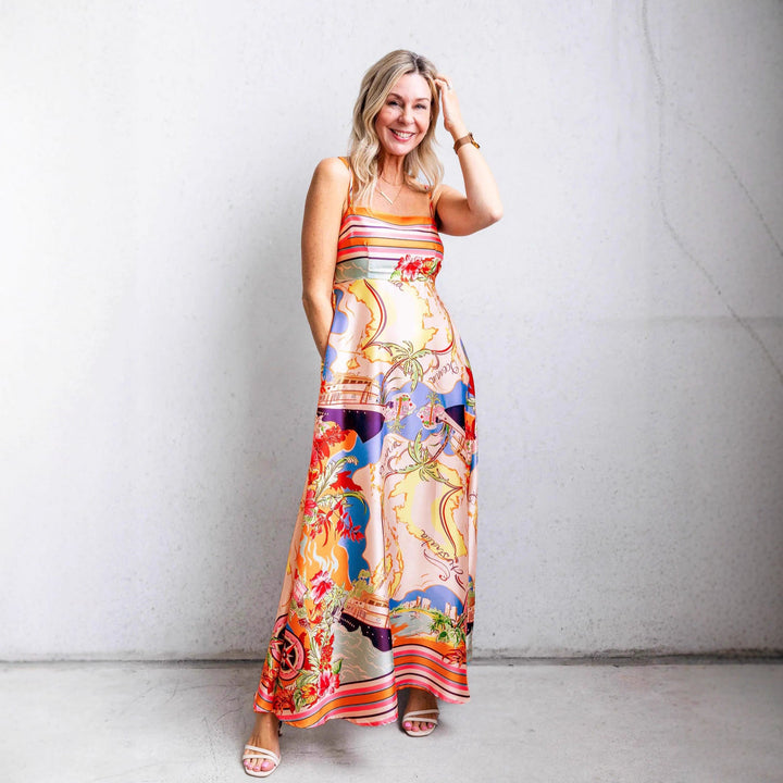 Damen Maxi-Kleid mit aufregendem Grafikdruck und verspieltem Design
