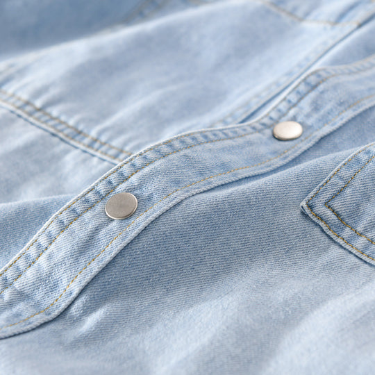 Herren Vintage-Jeanshemdjacke im Overshirt-Look mit Druckknöpfen und Kontrastnähten Nord Taschen