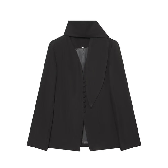 Damen Eleganter Longline-Blazer mit hohem Funnelkragen und überziehbaren Stoffknöpfen Nord Taschen