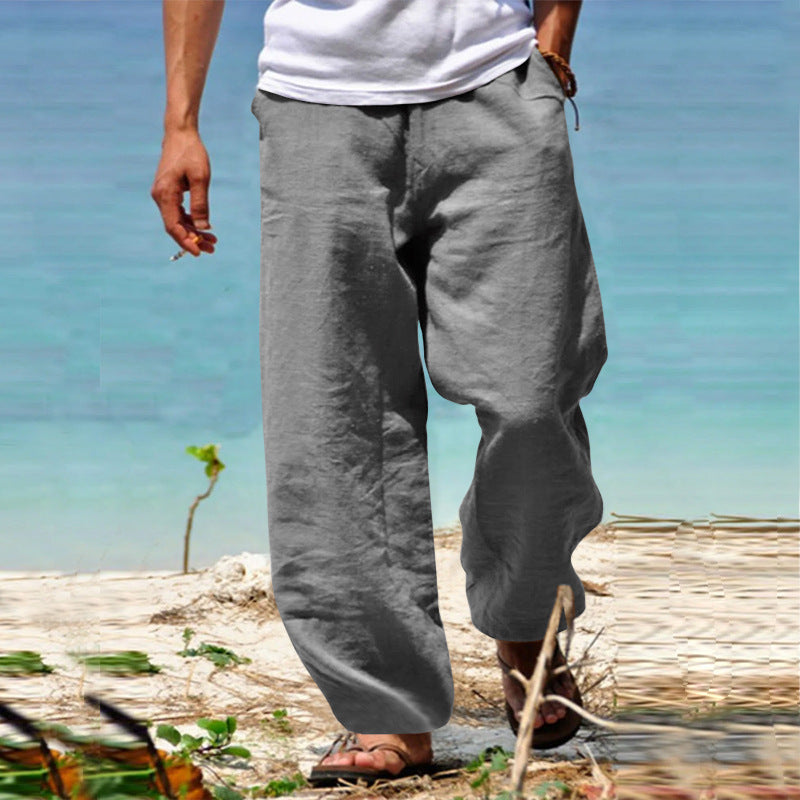 Herren Luftige Strandhose im Baggy-Schnitt aus Leinenmix mit Tunnelzug Nord Taschen