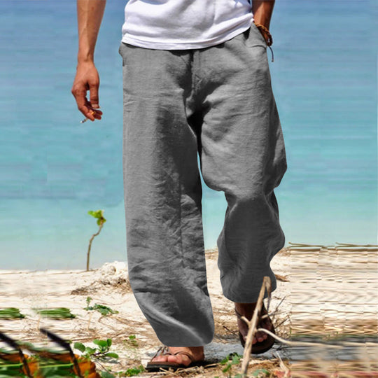 Herren Luftige Strandhose im Baggy-Schnitt aus Leinenmix mit Tunnelzug Nord Taschen