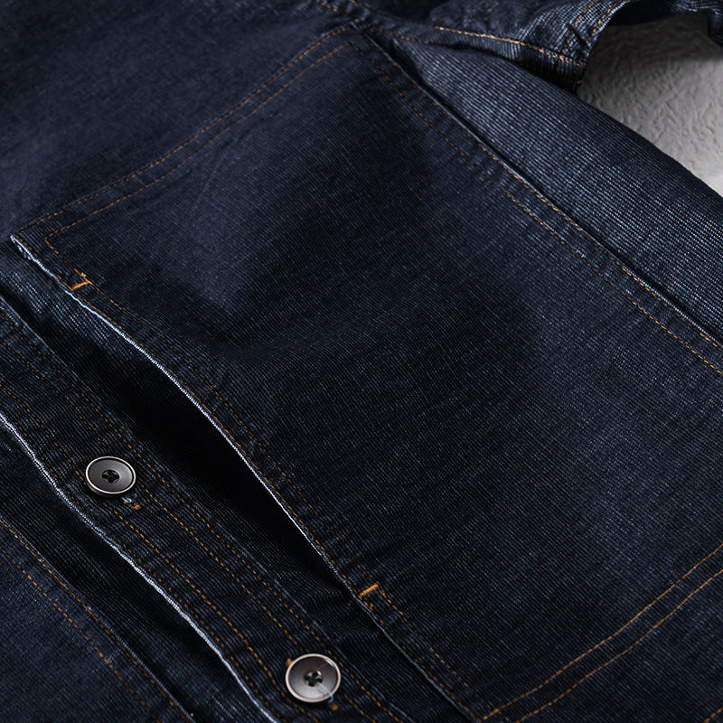 Herren Strukturierte Denim-Twill-Überhemdjacke mit großen aufgesetzten Taschen Nord Taschen