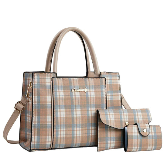 Damen elegante Handtasche mit kariertem Design und praktischem Mini-Portemonnaie Nord Taschen