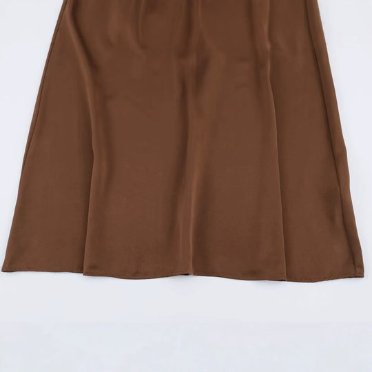 Damen Elegantes Satin-Maxikleid mit V-Ausschnitt und Spitzenbesatz Nord Taschen