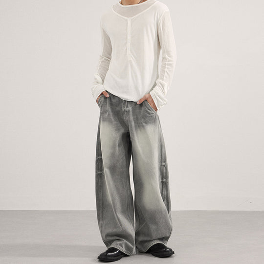 Herren Bodenlange Oversized-Denim-Palazzohose mit verwaschener Fade-Optik und tiefem Schritt Nord Taschen