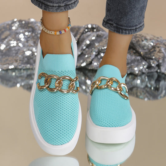 Damen Strick‑Slip‑On Sneaker mit Plateau‑Sohle und auffälliger Metallkettendeko Nord Taschen